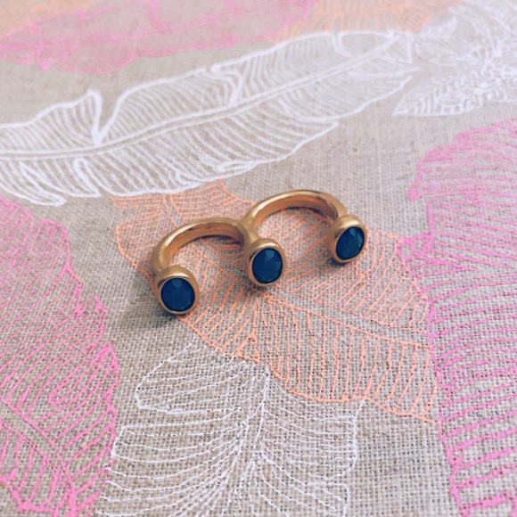 Double Finger Rings in blue and gold - Picture 2 of 3